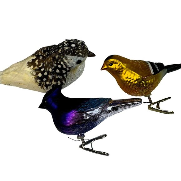 Vintage 2 Glass 1 foam Christmas Birds clip-On Bird - Lot Of 3- Nice Cond! - Picture 1 of 12